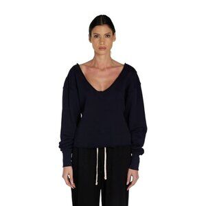 Les Tien Veronica Double Roll Neck Navy Crop Sweatshirt Luxury RP10245 EUC